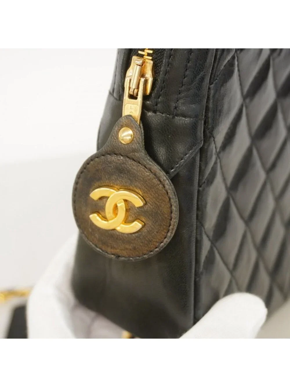 Chanel Shoulder Bag Quilted Lambskin Black Gold